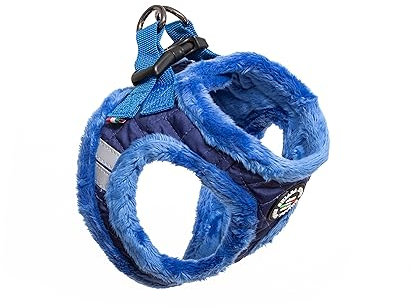 CHIARA Soft Brustgeschirr MIA, Größe XXS (weiches Hundegeschirr, außen wasserabweisender Stoff, anpassbar mit Klett-Verschluss, Sicherheit durch reflektierende Sicherheitsstreifen), Farbe: Blau