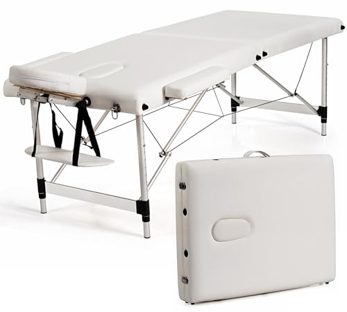 COSTWAY Massagetisch Alu 70cm breit, 2-Fach faltbares Massagebett mit Tragetasche, Abnehmbarer Kopfstützen und Armlehnen, Massageliege höhenverstellbar für Physiotherapie, Massagen