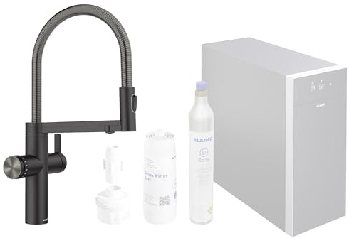 BLANCO CHOICE Icona | Küchenarmatur aus Edelstahl schwarz matt | [17x25x45 cm] | all-in-one Armatur | Inkl. App zum Individualisieren