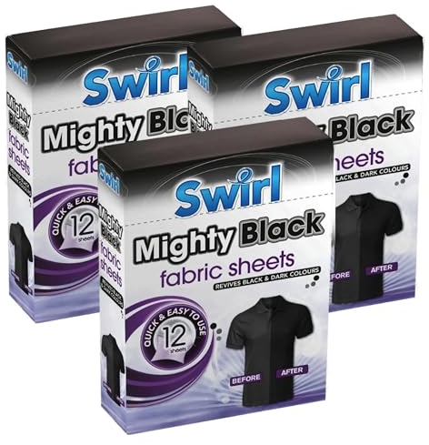 Swirl Black Fabric Sheets for Dark Cloth - Restoring Colors, Travel Wash Compatible, Revive Cloth Colour Run Protection, 3 Pack + Cheeroo Magnet
