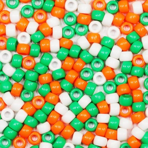 VOOMOLOVE 1000 PCS White Orange Green Mix Pony,for Hair Braids,Plastic Beads, Hair Beads for Braids 6x9mm (White/Orange/Green)