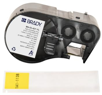 Brady Selbstlaminierendes Vinyl-Vorgefertigte Etiketten für Etikettendrucker BMP41/BMP51/BMP53/M511 - 70 Klebeetiketten - Schwarz auf Gelb, transparent (25,40 mm (B) x 101,60 mm (H)) - M4-53-427-YL