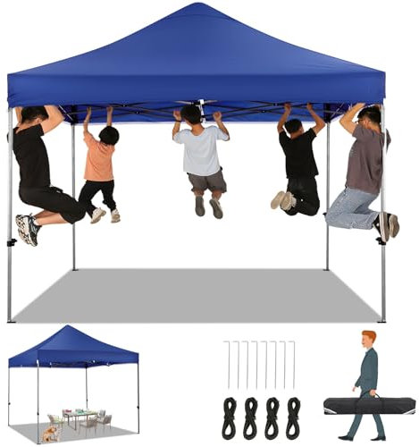 COBIZI Tente de Réception Pliante 3x3m Robuste sans Parois Latérales, Chapiteau de Fête Extérieur Commercial Facile à Monter, 3 Hauteurs Réglables avec Sac de Transport à Poignée, Bleu foncé