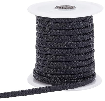 arricraft Cordon de Cuir Tressé de 10.94 m (10 m), 9mm de Large Noir 8 Plis Tressé Plié Bolo Cravate Cordon Chaîne Plate Ronde en Cuir PU Cordes avec Bobine pour Bricolage Bracelet Collier