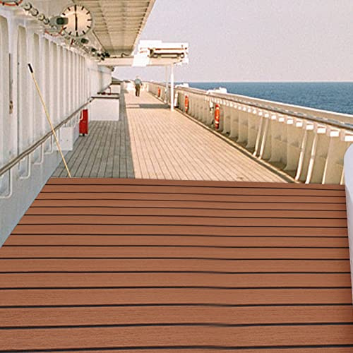 ieLsngai Ferrures de pont en mousse Eva - Revêtement de sol - Tapis de sol pour piscine - En mousse de teck EVA - Tapis de sol autocollant - Marron - 270 x 90 cm