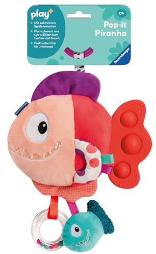 Ravensburger 4871 Play+ Pop-it Piranha (rot), Kuscheltier mit vielen Spieleffekten, Baby-Spielzeug ab 0 Monaten