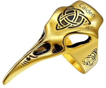 U7 Herren Verlobungsring mit Celtic Knoten Edelstahl Wikinger Odin Rabe Ring Gravur Vintage Crow Totenkopf Ring Gold Fingerring Hip Hop Bandring Biker Siegelring Accessoire Modeschmuck für Vater