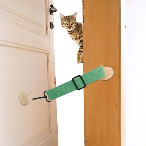 Door Strap for Cats, Door Latch for Cats, Keeps Dogs Away | Dog Safe Door Opener for Cats | Pet Door Stop, Punch- Cat Entry Strap Lock, Keeps Dog Away From Litter Box