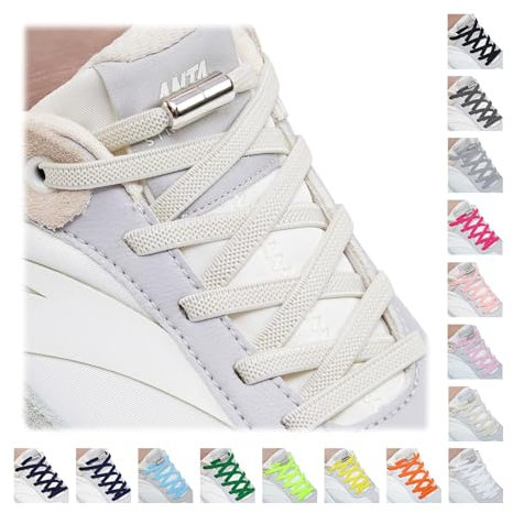 Handshop 2 Pairs Elastic Shoe Laces, No Tie Shoelaces for Adults/Kids Trainers, Sneakers, Running Shoes Off White 120cm