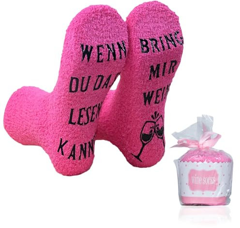 Geschenk für Frauen Mama,Oma Lustige Socken Damen Muttertagsgeschenke WENN DU DAS LESEN KANNST BRING MIR WEIN Socken 35-38 Komfortabel Stoppersocken Ostern Geburtstagsgeschenk für Frauen Mutter