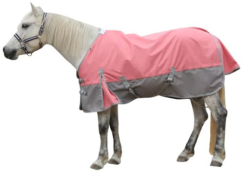 Gallopoff 1200D Reißfeste Pferdedecke ohne Füllung (0g), Leichte, wasserdichte und Atmungsaktive Regendecke für Pferde, Outdoordecke Pferd Rosa-Grau 135 cm