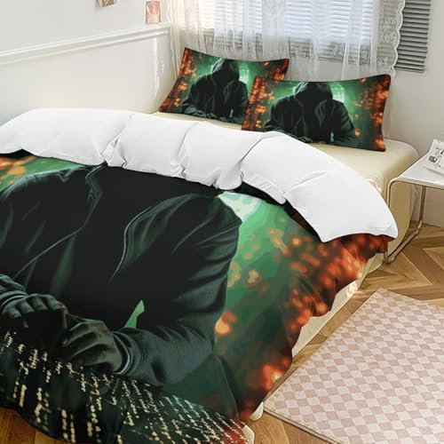 NWTRK Hacker Attack 3-teiliges Bettwäsche-Set, superweich, gemütlich, Bettbezug-Set, leichte Mikrofaser, Bettdeckenbezug mit Reißverschluss, für Erwachsenen-Schlafzimmer, Dekoration, für alle