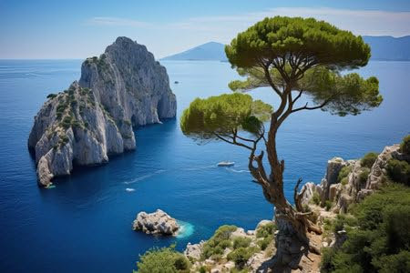 Acryl-Bild 50 x 30 cm: Blick auf den schönen Hafen von oben, Insel Capri, Italien (218270090)