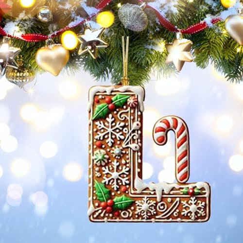 26 adornos del alfabeto para árbol de Navidad, bastón de caramelo, letra inicial M, colgante con patrón de bayas, mini decoraciones colgantes para fiestas, bricolaje, decoración de puerta de entrada