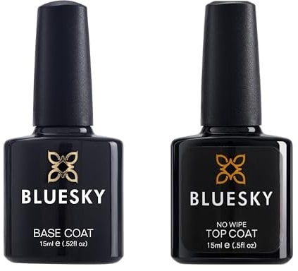 Bluesky Base and No Wipe Top Coat Duo, 2 x 15ml Bottles, Professional Nail Gel Polish