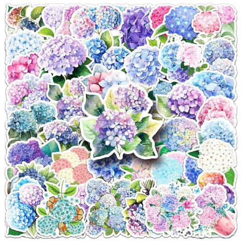 Hortensien Aufkleber 50 Stück Wasserfeste Niedliche Blumen Aufkleber für Skateboard Scrapbook Laptop Telefon Motorrad Computer Auto Gepäck,Vinyl Funny Trendy Sticker für Erwachsene Jugendliche