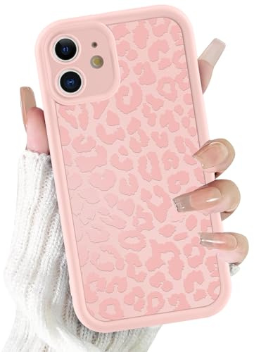 ZhuoFan Hülle für iPhone 12 6,1”, Aesthetic Leopard Muster Handyhülle Rosa Matte Schutzhülle Weich Silikon Dünn TPU Case Stoßfest Kratzfest Bumper Cover, 03