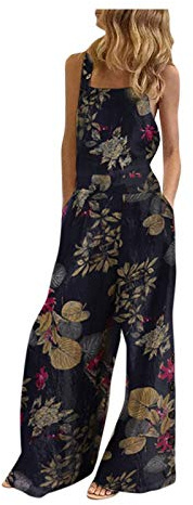 Nuaoxyeu Womens Jumpsuits Casual Dot Button Boho Jumpsuit Square Neck Dungarees Loose Summer Overalls Long Wide Leg Rompers Pants Baggy Playsuit with Pocket Holiday Beach Clothes