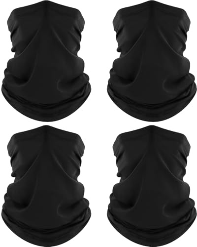 ROXUN 4 Pack Neck Gaiter, Cooling Breathable Face Mask UV Protection Scarf Hiking Bandana for Men/Women 4 Black