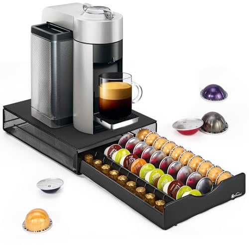 Vinsani Coffee Capsule Storage Drawer Tray – Space Saving Coffee Pod Holder for 40 Capsules Organiser with Mesh Non-Slip Feet Compatible with Vertuoline Dolce Gusto K-Cup Nespresso