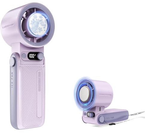 Handheld Fan with Ice Cooler,6000mAh Rechargeable Battery Powered Portable Fans,1-199 Speed,LED Display,90° folded Mini Powerful Cold Air Cooling Personal Hand Held Fan for Travel/Outdoor/Work,Purple