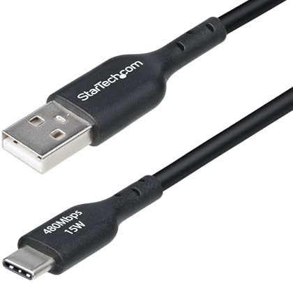 StarTech 15cm USB-A auf USB-C Kabel, 3A, USB 2.0, Schwarz (USB2AC15CMBK) | Ladekabel, Laden und Synchronisieren, TPE-Mantel, USB Schnellladekabel, Aluminiumgeflecht