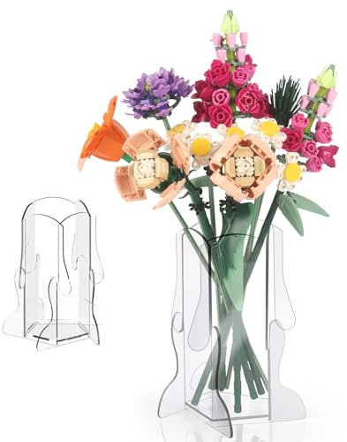 Vase for Lego Flowers, Acrylic Vase Roses Orchid Tulips Display Stand fit for Lego Flower Bouquet Building Sets for Botanical Collection Gift (Clear)