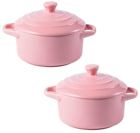 Mini cazuelas de cerámica, juego de 2, ollas pequeñas aptas para horno para sopas, guisos y guarniciones