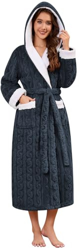 Niwicee Accappatoio Donna Vestaglia Pile Invernale lunga con Cappuccio Tasche e Cintura Ideale per SPA Hotel Viaggi Morbido Accappatoio Casa Caldo Invernale