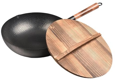 Pitycbo Padella per Friggere, Pentolame a Gas Bollente, Pentola Generale con Coperchio, Wok a Fondo Piatto