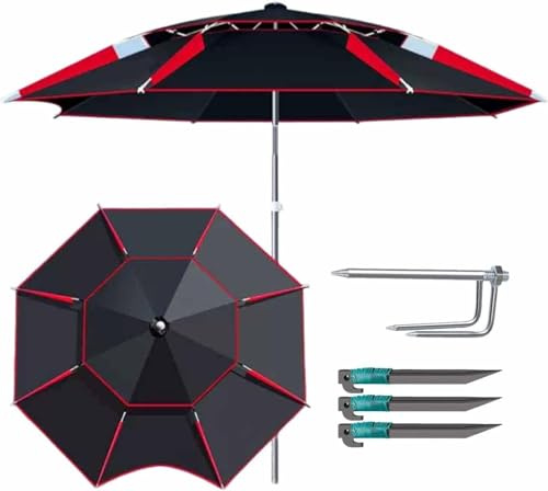 Winddichter Sonnenschirm Outdoor-angelschirm Uv-Schutz Tragbarer Sonnenschirm Mit Bodenstecker 200-260 cm / 6,5-8,5 Ft Für Strand Terrasse Garten Outdoor Camping, Black red, 260CM/8.5FT
