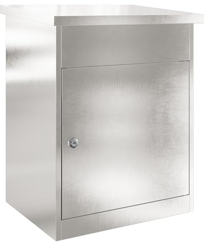 vidaXL Paketbox wetterfest mit Edelstahl-Scharnier und Druckschlössern. Gebürstet in Grau-Schwarz, 44 x 35 x 59 cm. Sicherer Stauraum für Garten, Terrasse und Lieferungen.