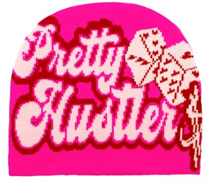 GNOLONG Bunte Y2K Mütze Strickmütze Neuheit Warme Winter Outdoor Caps Unisex für Hip Hop (DE/NL/SE/PL, Alphanumerisch, Einheitsgröße, Pink)