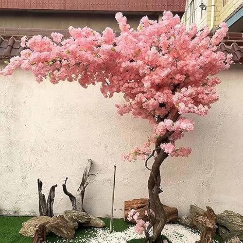 Pink Weeping Peach/Cherry Blossom Tree Artificial Champagne Peach Tree for Garden Party Wedding Office Home Decor(A,1.6m/5.2ft)