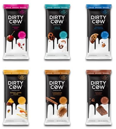 Dirty Cow Half a Dozen, 6 Vegan Chocolate Bars (6 x 80g) | Mixed Selection | Dairy-Free, Plant-Based | Cherry Pop, Salty Susan & More | Award-Winning