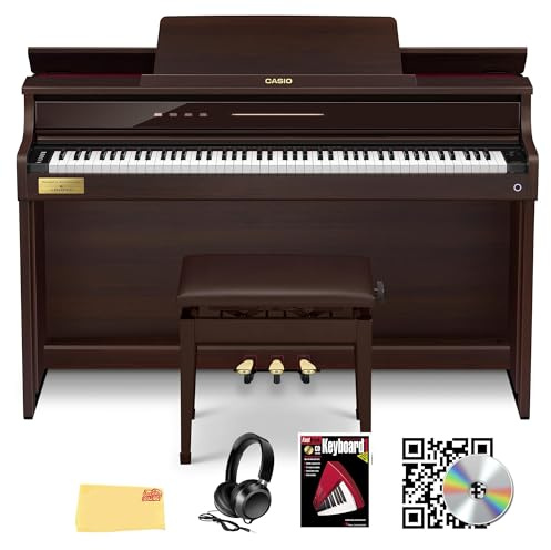 Casio AP-750 CELVIANO 88 Key Digital Piano, Rosewood Bundle with Cover, Headphones, Textbook, Online Lessons, Austin Bazaar Instruction DVD and Polishing Cloth