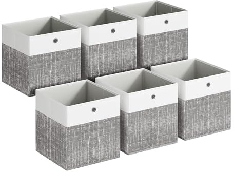 SONGMICS Aufbewahrungsbox 6er Set, Aufbewahrungskorb, 30 x 30 x 30 cm | Faltbox, Stoffbox für Würfelregal, mit PP-Platten, geruchsneutral, Rohrkolben Grau, TINA Kollektion RFB430GM02