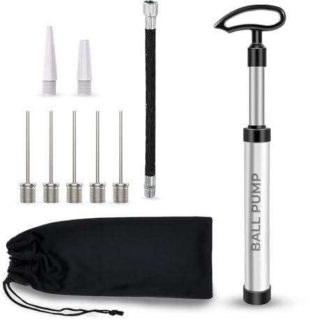 Scott 11 Ball Pump with 5 Needles, 2 Conical Plastic Nozzles & 1 Flexible Rubber Extension Hose, Suitable for Footballs, Basketballs, Volleyballs, Rugby Balls and More (Silver)