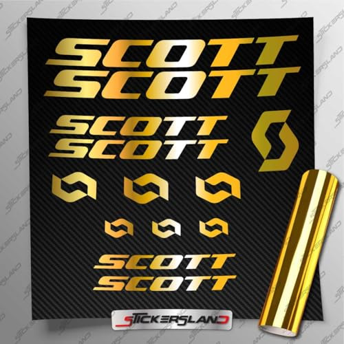 Stickersland - Aufkleber-Set kompatibel mit Rahmen MTB Mountainbike und Scot-Helm | Decals Aufkleber Fahrradaufkleber Schriftzug Logos | Spiegel-Effekt (Chrom Gold)