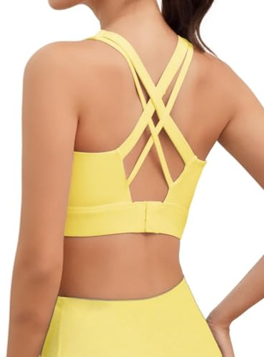 Sports Bras for Women High Support, High Impact Push Up Criss Cross Back Padded Strappy Workout Running, F-yellow, L