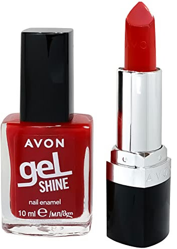 Avon Lipstick & Gel Shine Nail Enamel Set - Red Lipstick & Red Nail Enamel