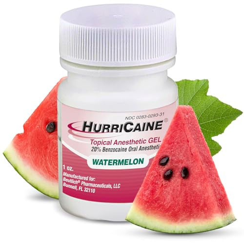 HurriCaine Topical Anesthetic Gel 1oz – Fast-Acting 20% Benzocaine for Temporary Relief of Minor Mouth Irritation Caused by Canker Sores, Dental Procedures & More - OTC, Dye-Free Formula - Watermelon