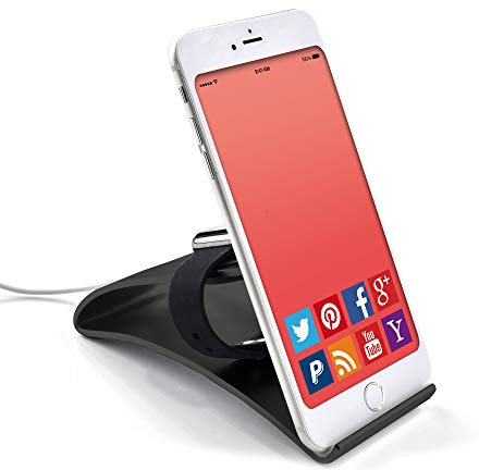 TERRATEC iTab Duo Schwarz, Smartphone u. Apple Watch Ständer aus Aluminium, Für iPhone, Samsung Galaxy und weitere