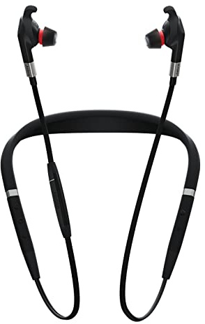 Jabra Evolve 75e MS Wireless Earbuds – Microsoft Certified Earphones with Long-Lasting Battery Life – Vibrating Neckband and Busylight – Black