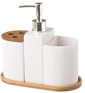 Dispensador y portacepillos de baño de cerámica Blanco nórdico para Cuarto de baño Fantasy -