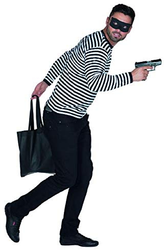 Rubie's 14370-8 Junggesellenabschied Panzerknacker Bankraüber Ganove Verbrecher Einbrecher Shirt + Augenmaske (8), Schwarz-weiß