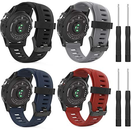 MoKo Armband Kompatibel mit Garmin Fenix 3/3 HR/Fenix 5X/5X Plus/Tactix Charlie/Descent Mk1/Quatix 3, [4 Stück] Silikon Ersatzarmband Sportarmband Uhrenarmband mit Werkzeug, Multicolor A
