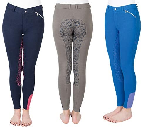PFIFF Mädchen Reithose Zahra Vollbesatz Silikon Grip, Blau/Pink, 164, 102604-111-164