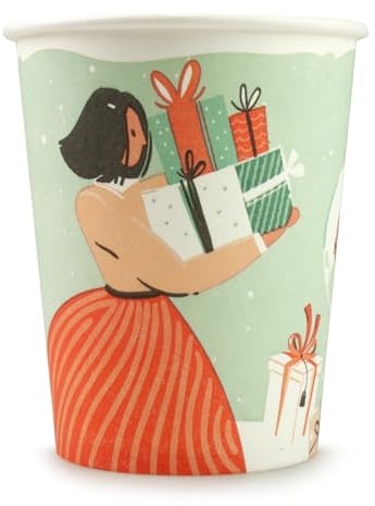 Wellsamed 100 Stück Weihnachtsbecher 180 ml Coffee to Go, Glühwein-Becher, Winter Motiv, Punsch, Weihnachtsgeschirr, Weihnachtsmarkt, Heiß- und Kaltgetränke