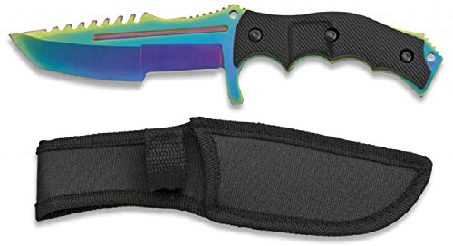 KOSxBO® Huntsman Knife CS GO - Taschenmesser - Gürtelmesser - festehende Klinge - Messer mit Scheide - Outdoor - Survival - Tactical Knives, Rainbow
